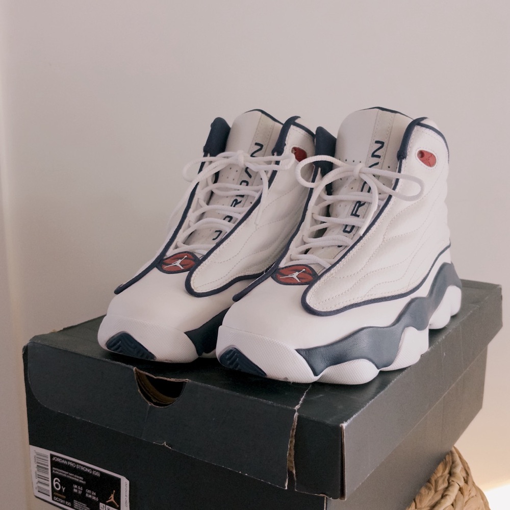 White and Navy High-Top Jordan Pro Strong